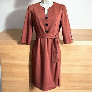 Grace Karin Retro Brown Dress Pencil Skirt Zip Back 3/4 Sleeve Belt Buttons